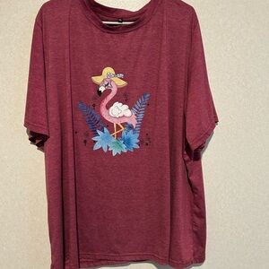 Women’s Plus Size Flamingo Short Sleeve T Shirt, Pink, Summer/Spring, 5XL